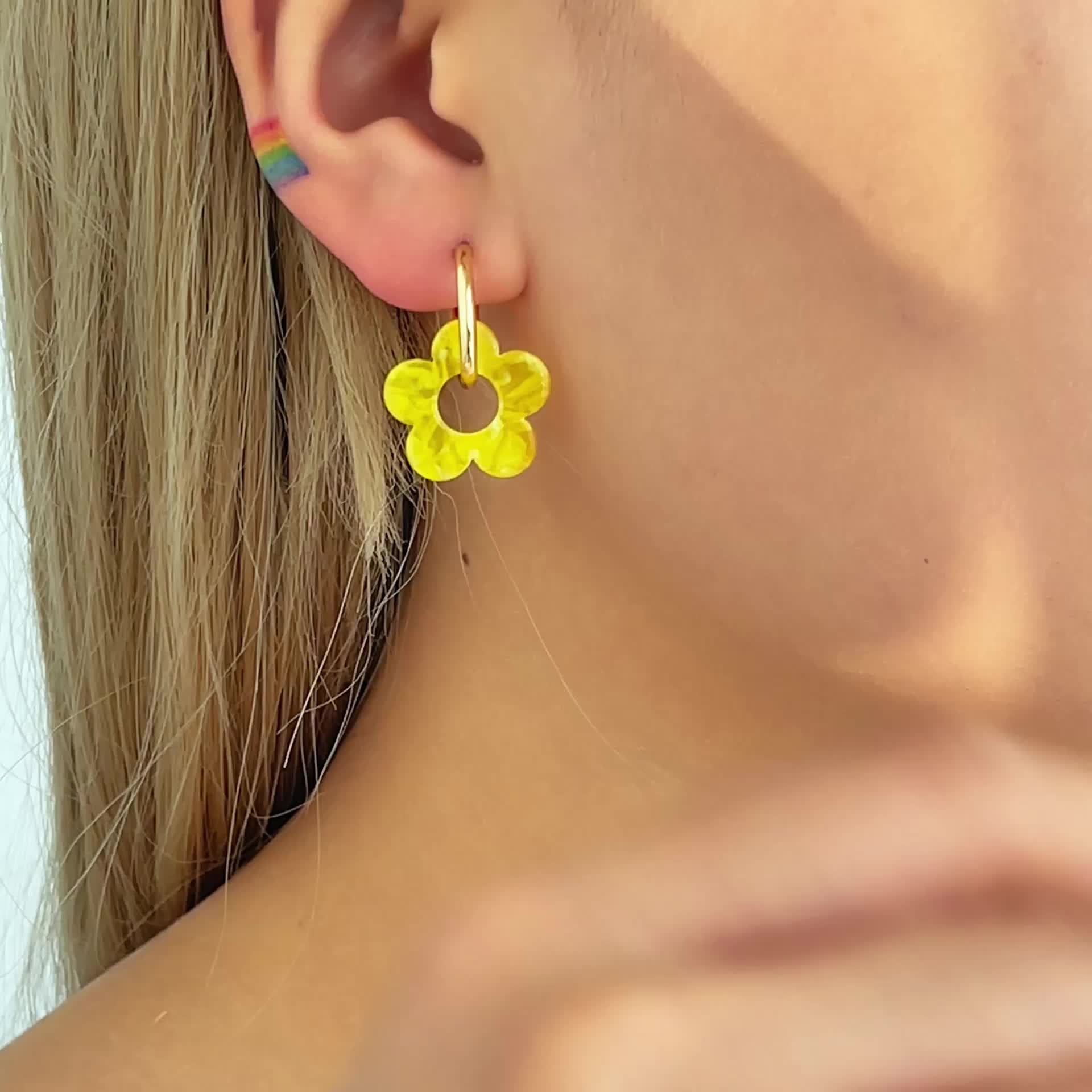 Yellow Acrylic Flower Dangle Earrings for Women